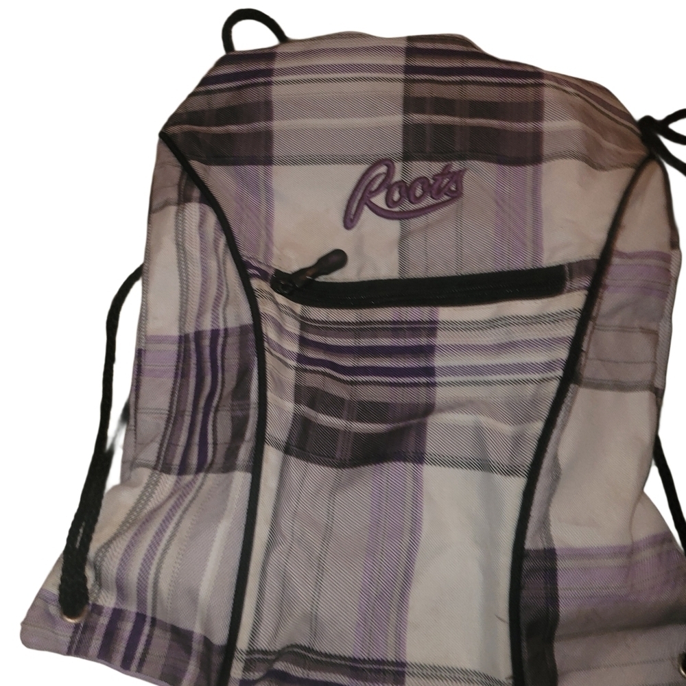 Roots White, Grey and Purple Drawstring Shoulder Bag